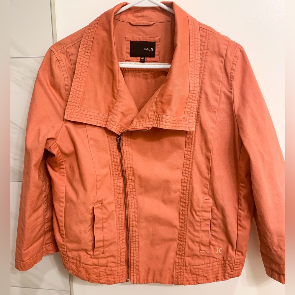 Hurley Peach Print Cotton Blend Athletic Jacket | Size Medium Wom…